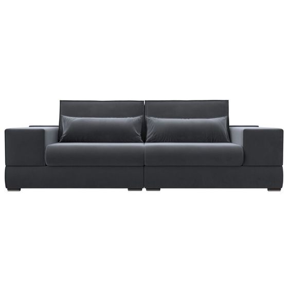 Прямой диван «Лига 037», механизм пантограф, НПБ, велюр, цвет серый