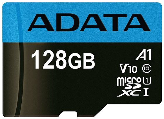 Карта памяти microSDXC 128Gb ADATA W/AD. AUSDX128GUICL10A1-RA1+адаптер
