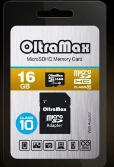 Карта памяти microSDHC 16GB Oltramax OM016GCSDHC10-AD + адаптер