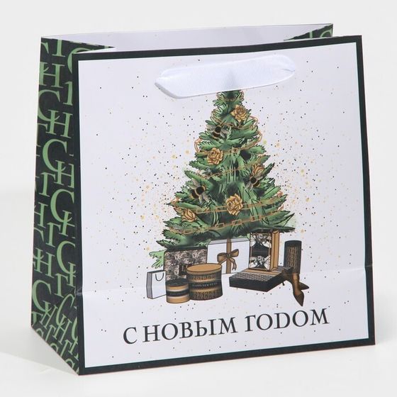 !Пакет ламинированный 2 штуки квадратный «Подарочки под елкой», 22 × 22 × 11 см