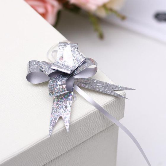 !09 Подарочный Бант - бабочка (набор 10 штук) N 1.8, цвет серебро голография, для упаковки подарков