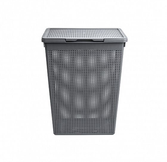 Корзина для белья ЛОФТ узкая с крышкой 50л серый