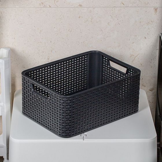 Корзина RATTAN STYLE BOX M  крышка тёмно-серая