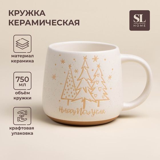 Новогодняя кружка для чая SL Home «С Новым Годом», 750 мл, 15,5×11,5×10,5 см, керамика, цвет белый