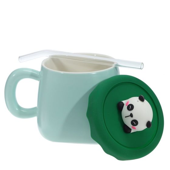 Кружка с крышкой и трубочкой, 400 мл, L13 W9,5 H12 см,дизайн микс