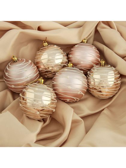 !09 Набор елочных шаров (набор 6 штук) "Жемчужный орион", d=8 см, цвет кремовый