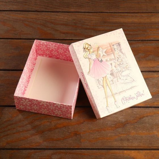 !Коробка сборная 2 штуки крышка-дно без окна, &quot;Женский Новый год&quot;, 16,5 х 12,5 х 5,2 см