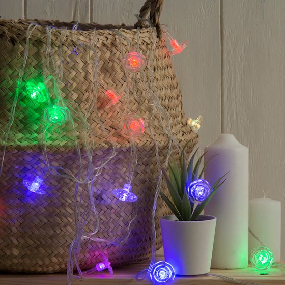 УЦЕНКА Гирлянда «Нить», 5 м, с насадками в виде цветочков, IP20, 20 LED, 220 В, мигание, прозрачная нить, свечение мульти (RG/RB)