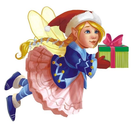 !09 Декоративное украшение (упаковка 9 штук) на скотче 10*12 Фея с подарком (картон 210г/м) глиттер