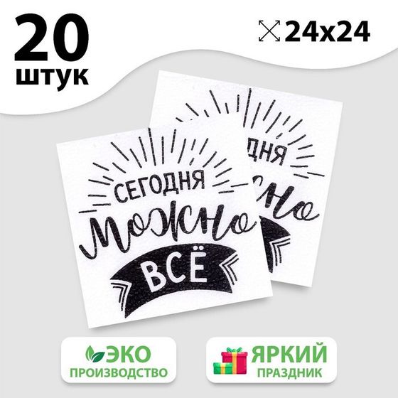 Салфетки бумажные «Сегодня можно всё», однослойные, 24х24 см, набор 20 шт.