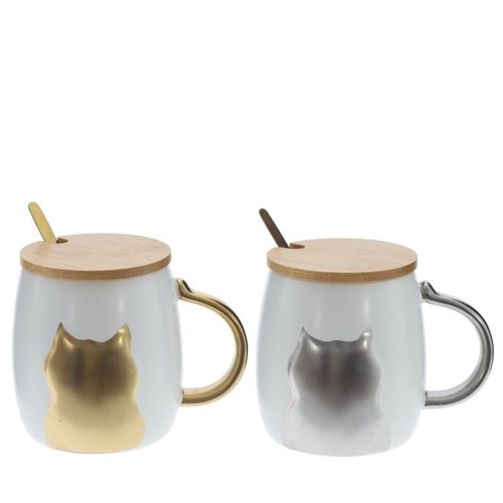 Кружка с крышкой и ложкой, L7,8 W7,8 H9,8 см, 1 штука, дизайн микс