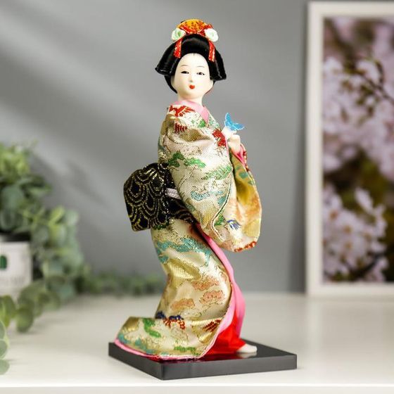 Кукла коллекционная &quot;Японка в цветочном кимоно с бабочкой на руке&quot; 25х9,5х9,5 см
