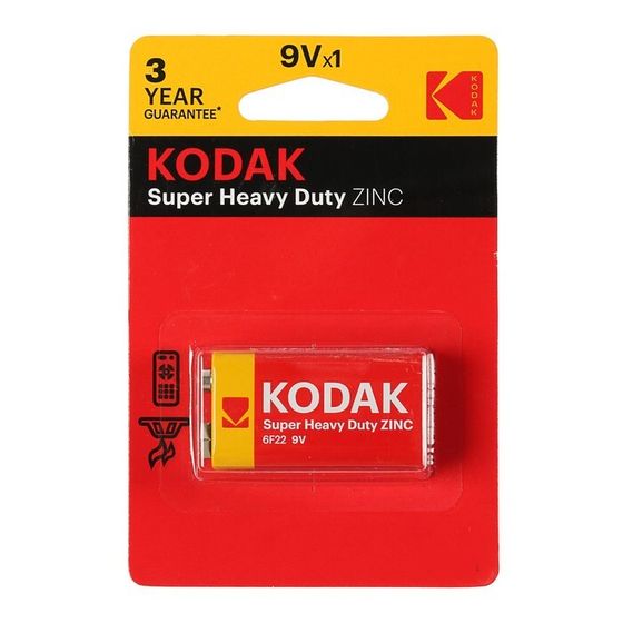 Батарейка солевая Kodak Extra Heavy Duty, 6F22-1BL, 9В, крона, блистер, 1 шт.