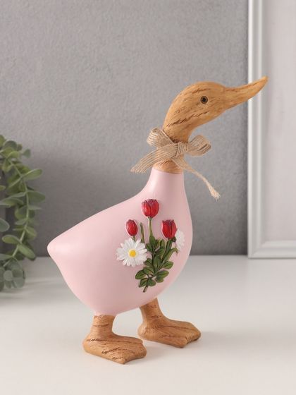 Фигурка полистоун «Утка с ромашками и тюльпанами», 17×7.5×21.5 см