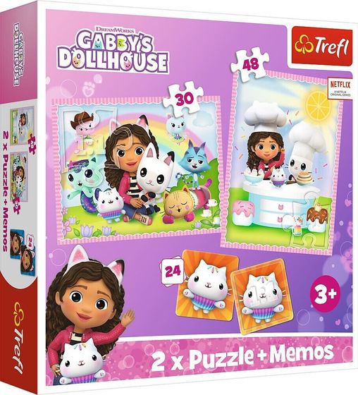 Trefl Puzzle 2in1 memos Габи со своим другом-кошкой Габби Кукольный домик