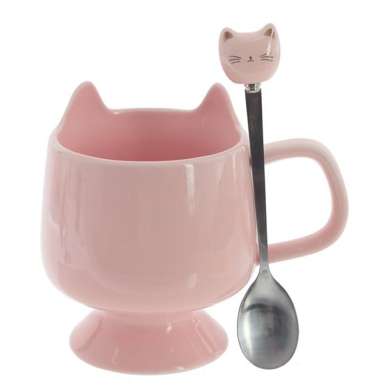 Кружка с ложкой, 280 мл, L12 W9 H11 см, дизайн микс