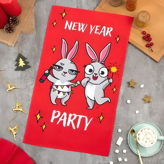 !Полотенце  2 штуки New Year party 35х60 см, 100% хлопок, 160 г/м2 дизайн микс