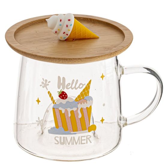 Кружка с крышкой 320 мл, L7 W7 H8 см, дизайн микс