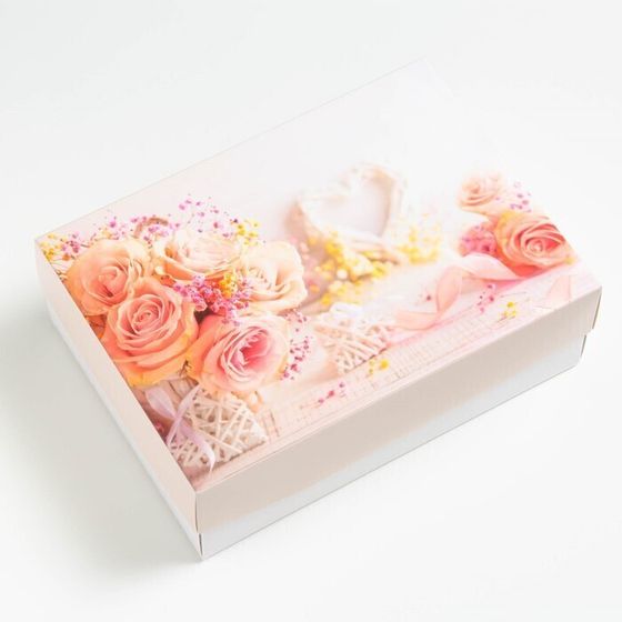 !09 Подарочная коробка (набор 4 штуки) сборная &quot;Букет роз&quot; 21 х 15 х 5,7 см.