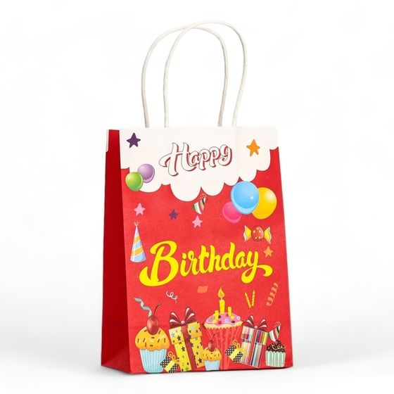 Пакет крафт &quot;Happy Brithday&quot; 120г/м 15 х 8 х 21 см