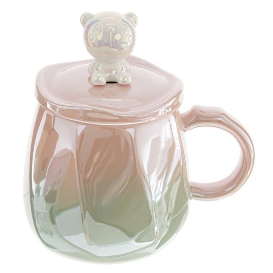 Кружка с крышкой, 400 мл, L8 W8 H9 см, цвет микс