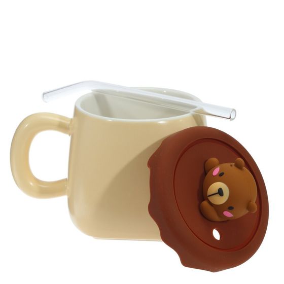 Кружка с крышкой и трубочкой, 400 мл, L13 W9,5 H12 см,дизайн микс