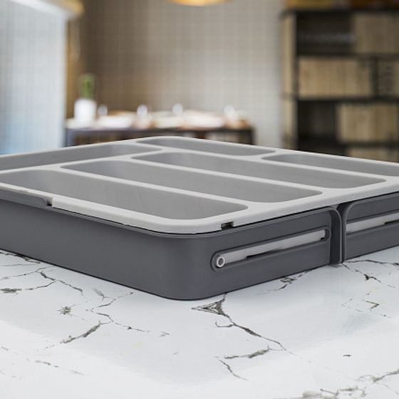 Лоток для столовых приборов раздвижной серый