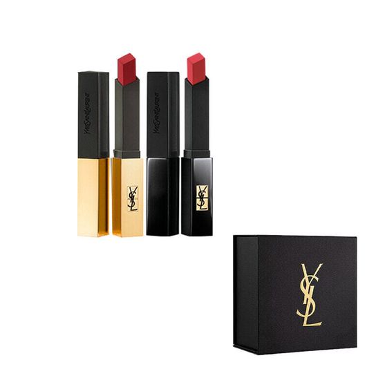 SAINT LAURENT Leather Perfumes Lipstick Gift Box Velour Long-Lasting Matte 2 Pack