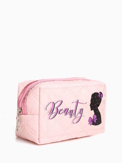 Косметичка на молнии, объёмная, маленькая, с принтом Beauty, светло-розовая