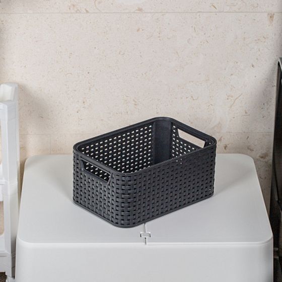 Корзина RATTAN STYLE BOX S  крышка тёмно-серая