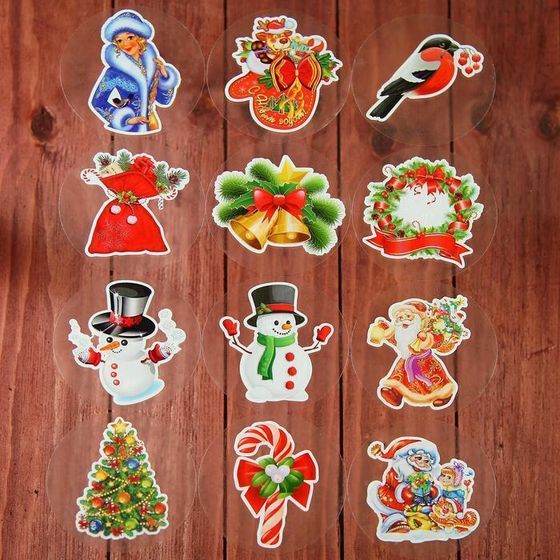!09 Набор наклеек &quot;Новогодний&quot; 12 наклеек в наборе, 30x38 (9x9) см.