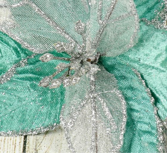 !09 Набор из 2-х изделий - Декор «Зимний цветок», 15.5×12 см, цвет бирюза