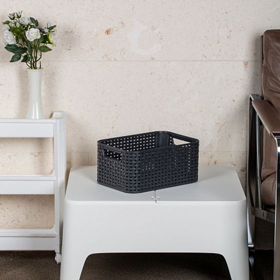Корзина RATTAN STYLE BOX S  крышка тёмно-серая