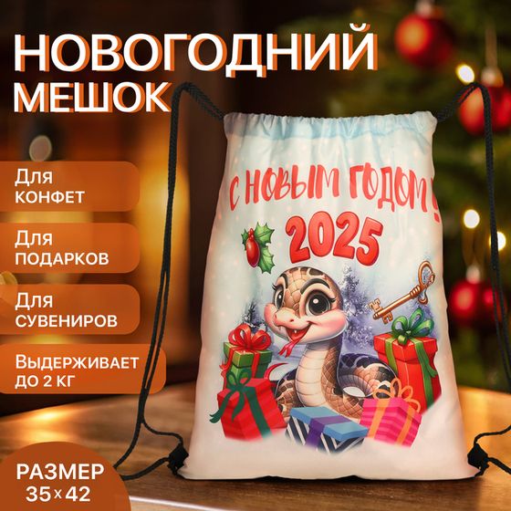 Мешок для подарков новогодний на шнурке «Змея», символ года, цвет разноцветный