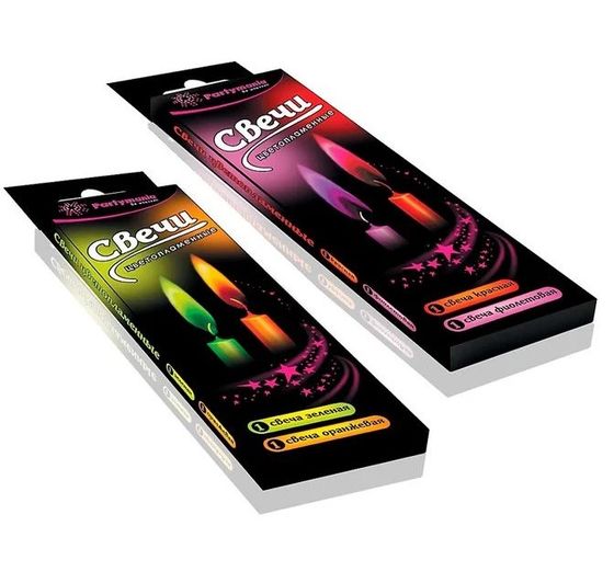 !09 Набор из 4 предметов:Свечи цветопламенные 4 штуки 4 цвета (зеленый+оранжевый+красный+фиолетовый)