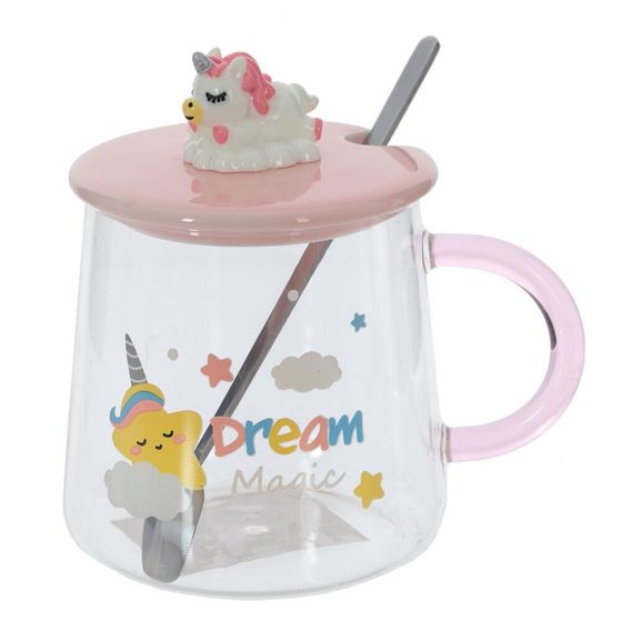 Кружка с крышкой и ложкой, 400 мл, L12,5 W9 H12 см, дизайн микс