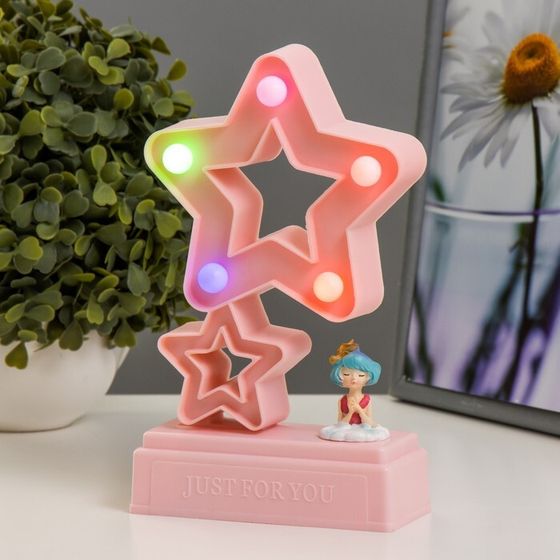 Фигурка светящаяся RISALUX «Звезды», 5×LED 4000К 2×АА розовый 20×12×5.5 см