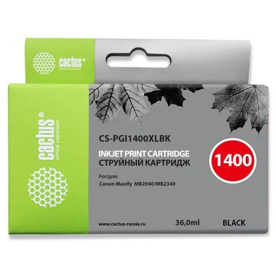 Картридж струйный Cactus CS-PGI1400XLBK черный для Canon MB2050/MB2350/MB2040/MB2340 (36мл)   172528