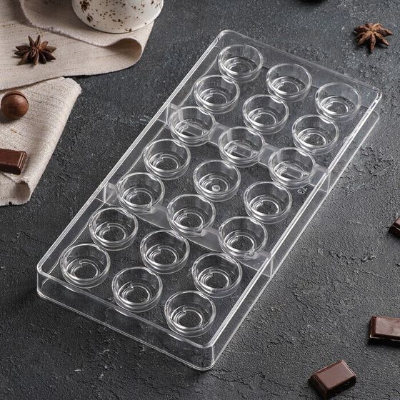 !09 Форма для шоколада «Тоффи. Круг», 27,5×17,5×2,5 см, 21 ячейка (2,5×1,5 см)