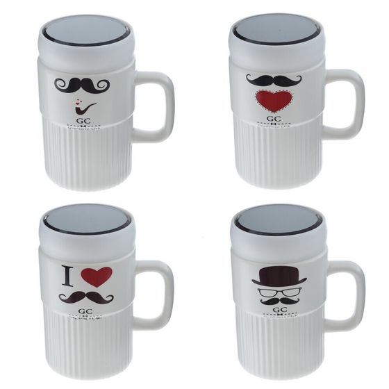 Кружка с крышкой, L6,6 W6,6 H12,8 см, 1 штука, дизайн микс