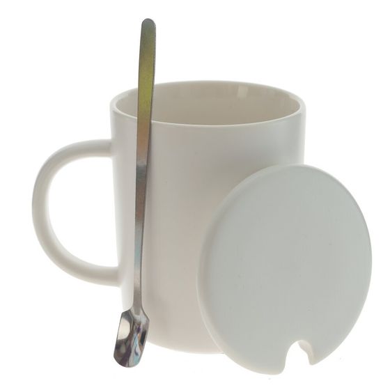 Кружка с крышкой и ложкой, 350 мл, L11,5 W8 H11 см,дизайн микс