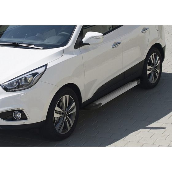 Порог-площадка &quot;Silver&quot; RIVAL, Hyundai ix35, Kia Sportage 2010-2015, с крепежом, F173AL.2303.2