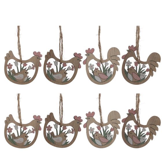 Набор из 8-ми изделий декоративных подвесных "Курица/Петух" (6*05*6), L12,5 W12,5 H1,5 см