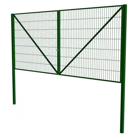 Ворота, распашные, с заполнением, 4 × 1,8 м, с проушиной, зелёные