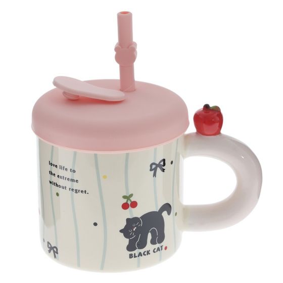 Кружка с крышкой и трубочкой, 330 мл, L14 W9 H14 см, 4в.