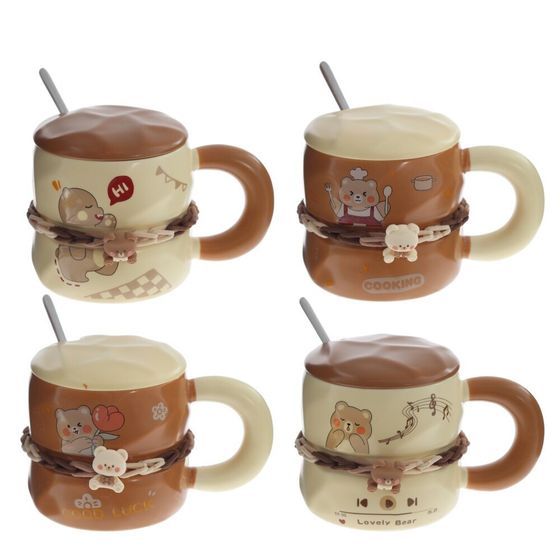 Кружка с крышкой и ложкой, L8,8 W8,8 H8,5 см, дизайн микс