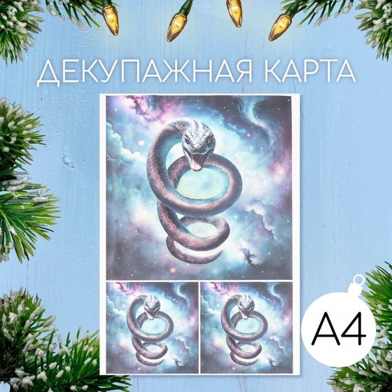 Новогодняя декупажная карта &quot;Шипящая змея&quot;, плотность 45 г/м2, формат А4