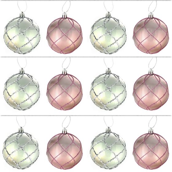 Набор из 12шт Украшение новогоднее Шар "Алмазная сетка", D 8 см, L35 W27 H9 см