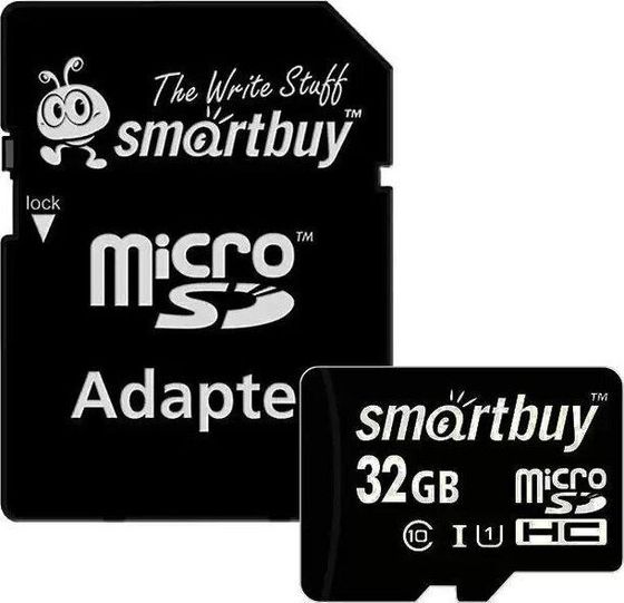 Карта памяти microSDHC 32GB Smartbuy SB32GBSDCL10-01LE + адаптер