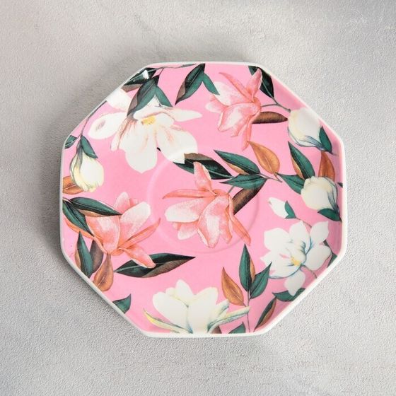 !09 Чайная пара «Цветы», кружка 200 мл, блюдце 13 см